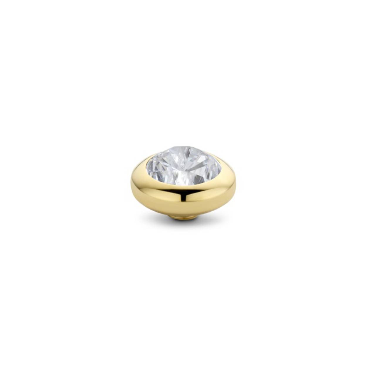 M01SR 9011 G Goudkleurige meddy. Crystal is een mooie zetting die je altijd kan pakken. De facetten geven schittering aan de zetting, die glinstering valt extra op door de neutrale kleur van de zirkonia.