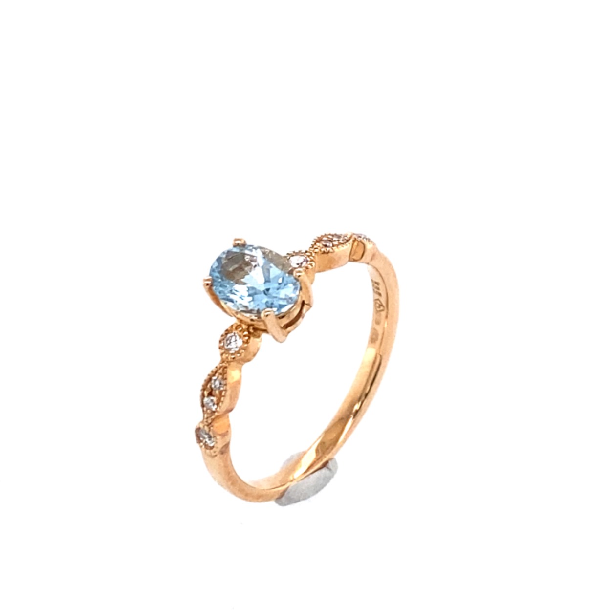 rosé gouden ring met aquamarijn en briljant