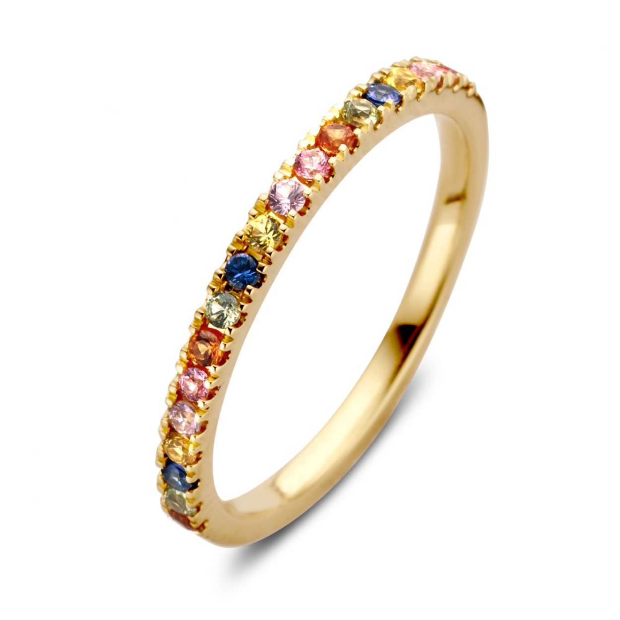 Excellent Jewelry Ring 14krt geelgoud regenboog saffier
Karaat goud: 14 karaat
Type steen: Saffier
Kleur steen: Multicolor
Steendetails: Caraat saffier totaal 0.32 crt