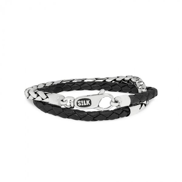 Silk Armband 265BLK21 , LENGTE 21CM, ZWART LEER