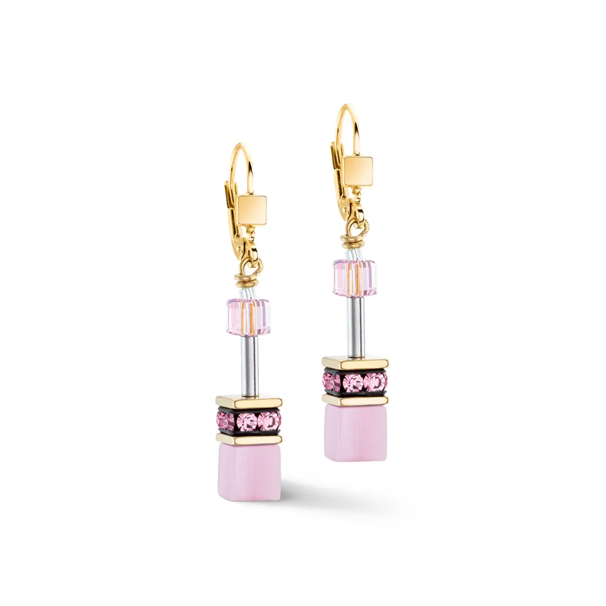 Coeur de Lion staal vergulde  oorhangers  met polaris en swarovski kristallen