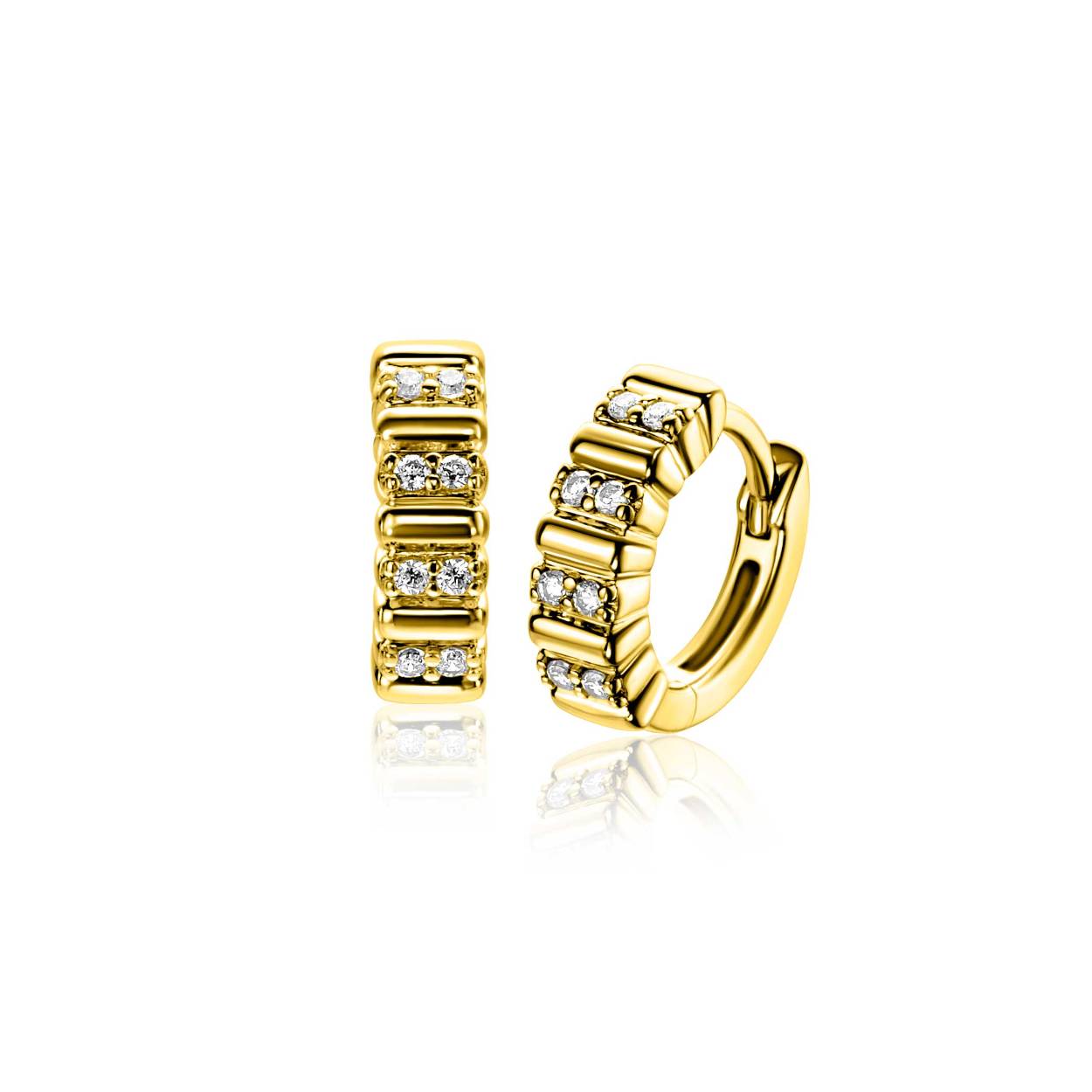 ZINZI zilveren oorringen (13x4mm) met gladde ovale elementen en afgewisseld met chatonzettingen van twee witte zirkonia's. Met luxe en gemakkelijke klapsluiting. Maak je look compleet met bijpassende ring en armband!Vervaardigd van eerste gehalte zilver (925) en voorzien van een extra rodiumlaag voor een langdurige glans.