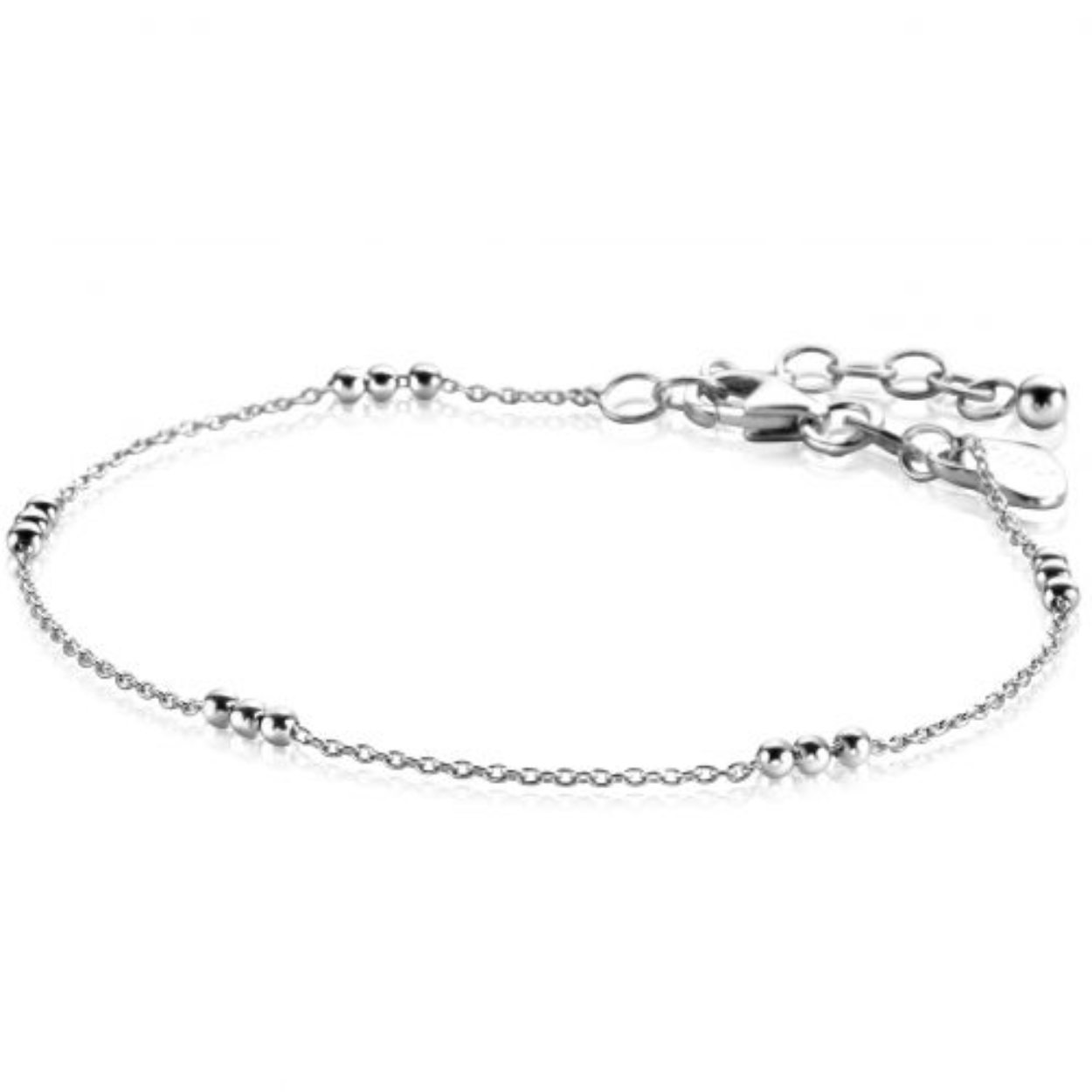 ZINZI zilveren armband met fijne jasseron schakel en vijf trio-bolletjes gelijkmatig verdeeld over de armband. De lengte is te variëren tussen 17 en 20cm. Met herkenbaar Zinzi hartje bij de sluiting. Vervaardigd van eerste gehalte zilver (925) en extra gerodineerd.