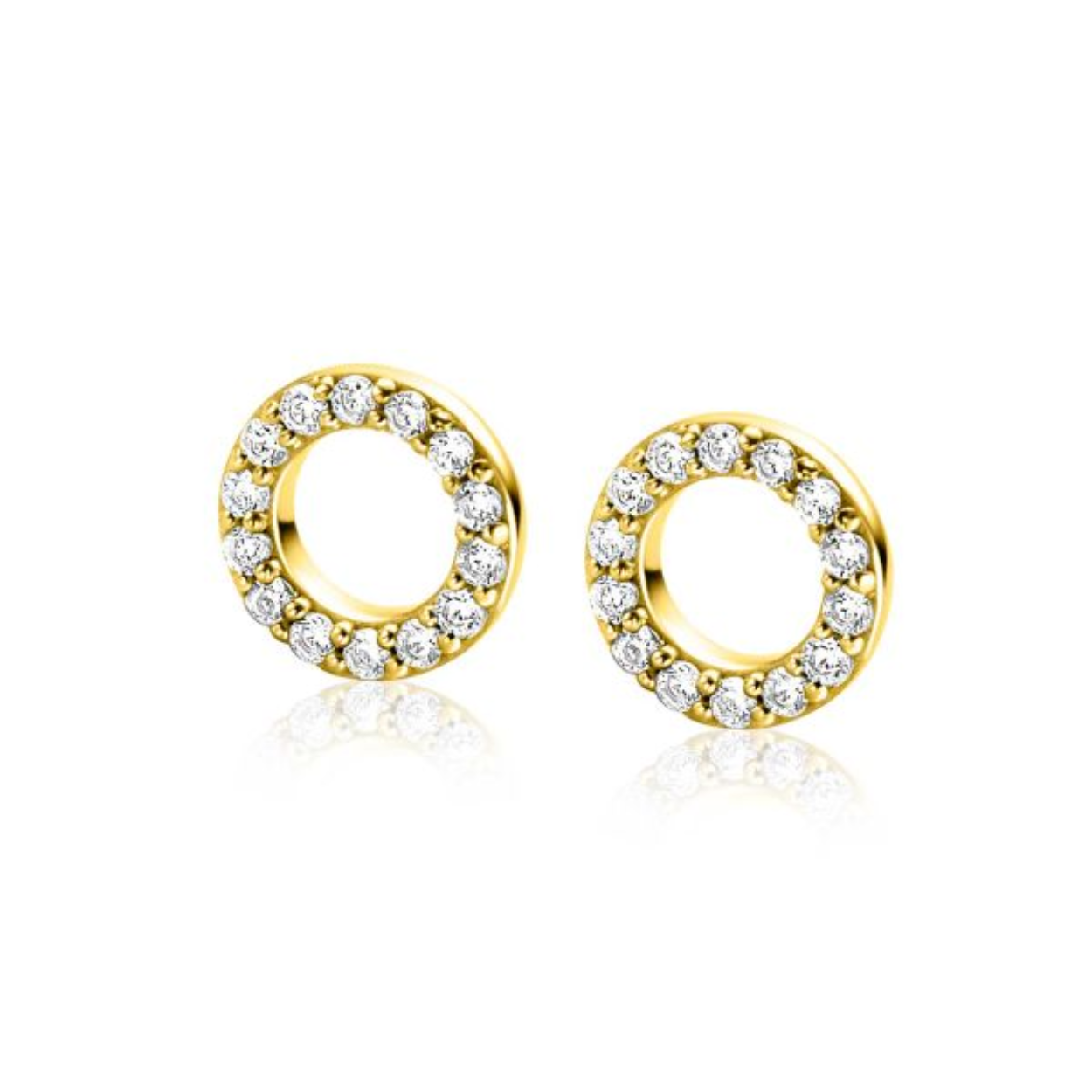 7,5mm ZINZI gold plated zilveren oorbedels in ronde vorm bezet met witte zirconia's ZICH2550Y (zonder oorringen)

