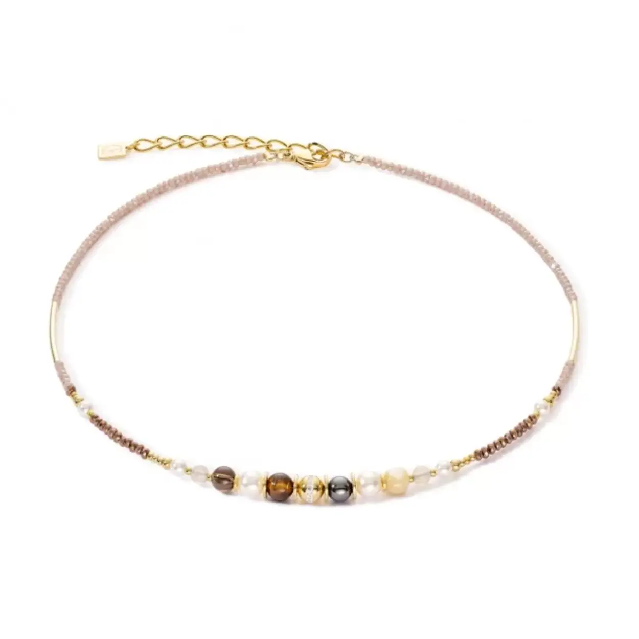 Stalen verguld Coeur de Lion collier met bruine edelstenen en kristalen 