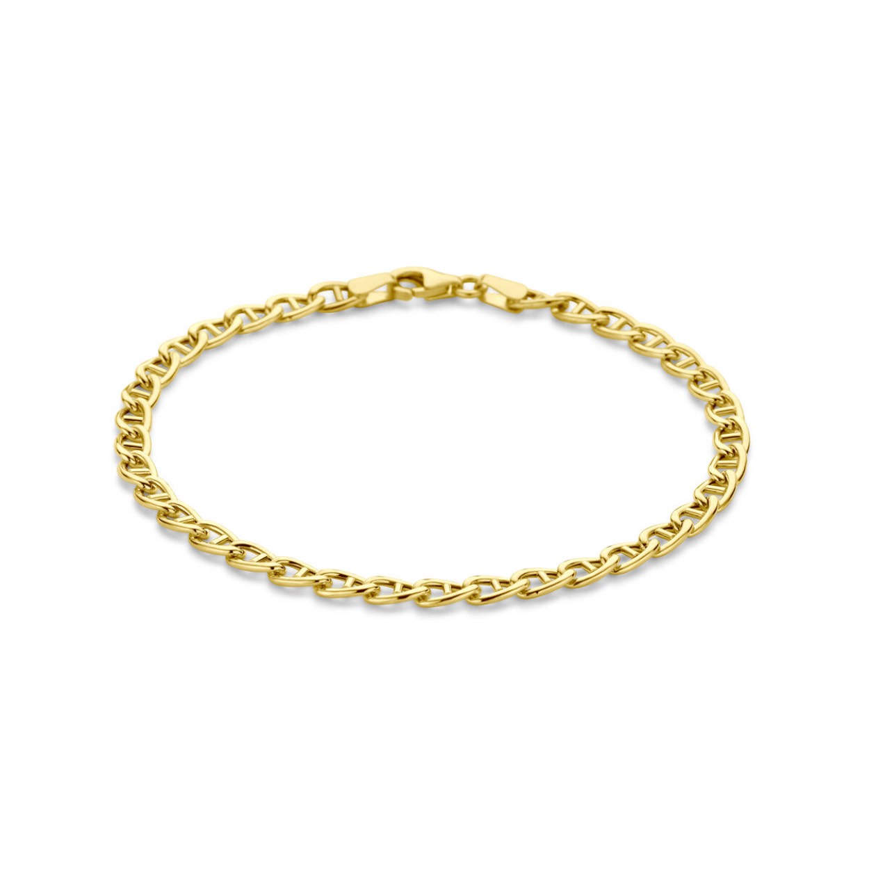 Fjory 14krt geelgouden Valkenoog armband met zilveren kern. De armband heeft een lengte van 19cm en de breedte van de schakel is 3mm.