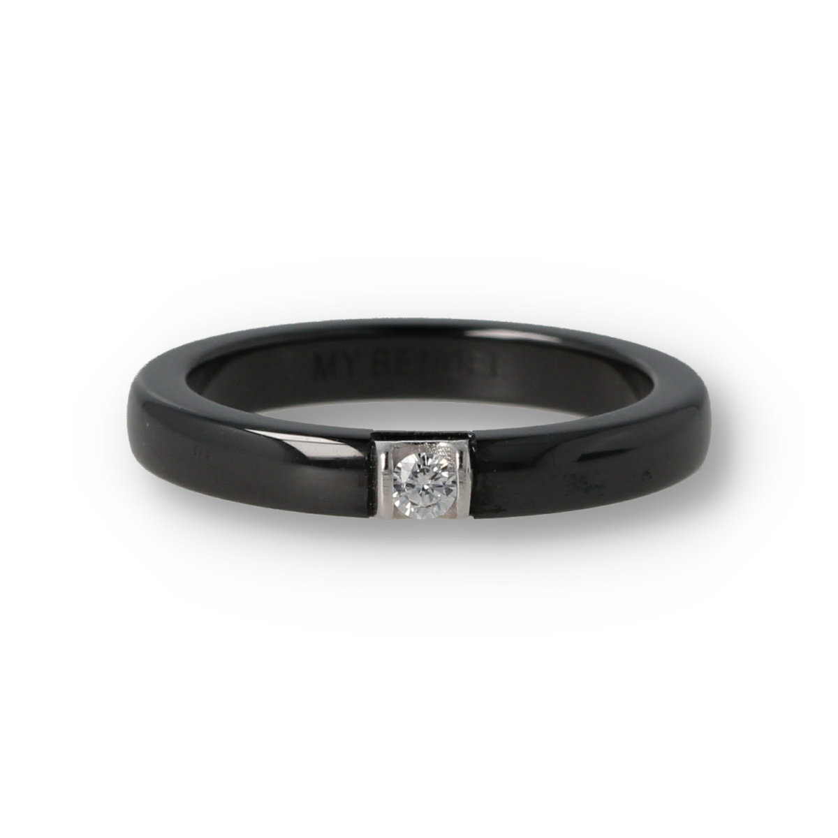 Stijlvolle blauwe keramieken ring met schitterende zirkonia steen die in zilver gezet is