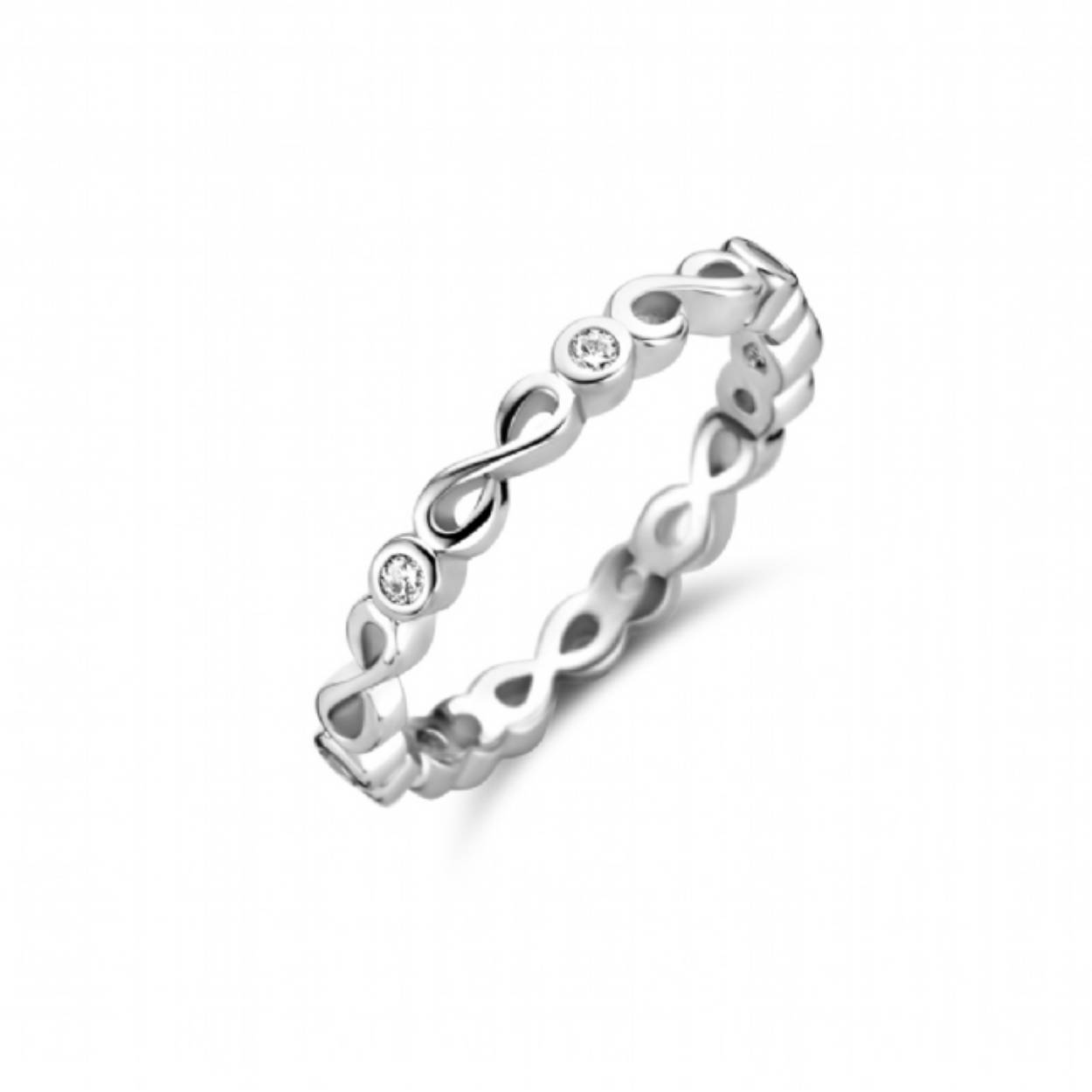 Rosa di Luca zilveren ring, rondom infinity met steeds ertussen een zirkonia
