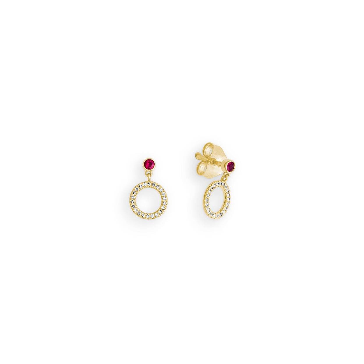 14k gouden oorstekers met robijn en diamant