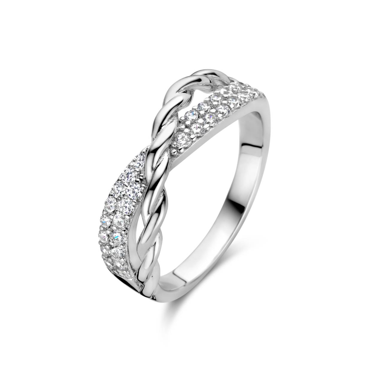 Rosa di Luca zilveren cross over ring met zirkonia maat 54