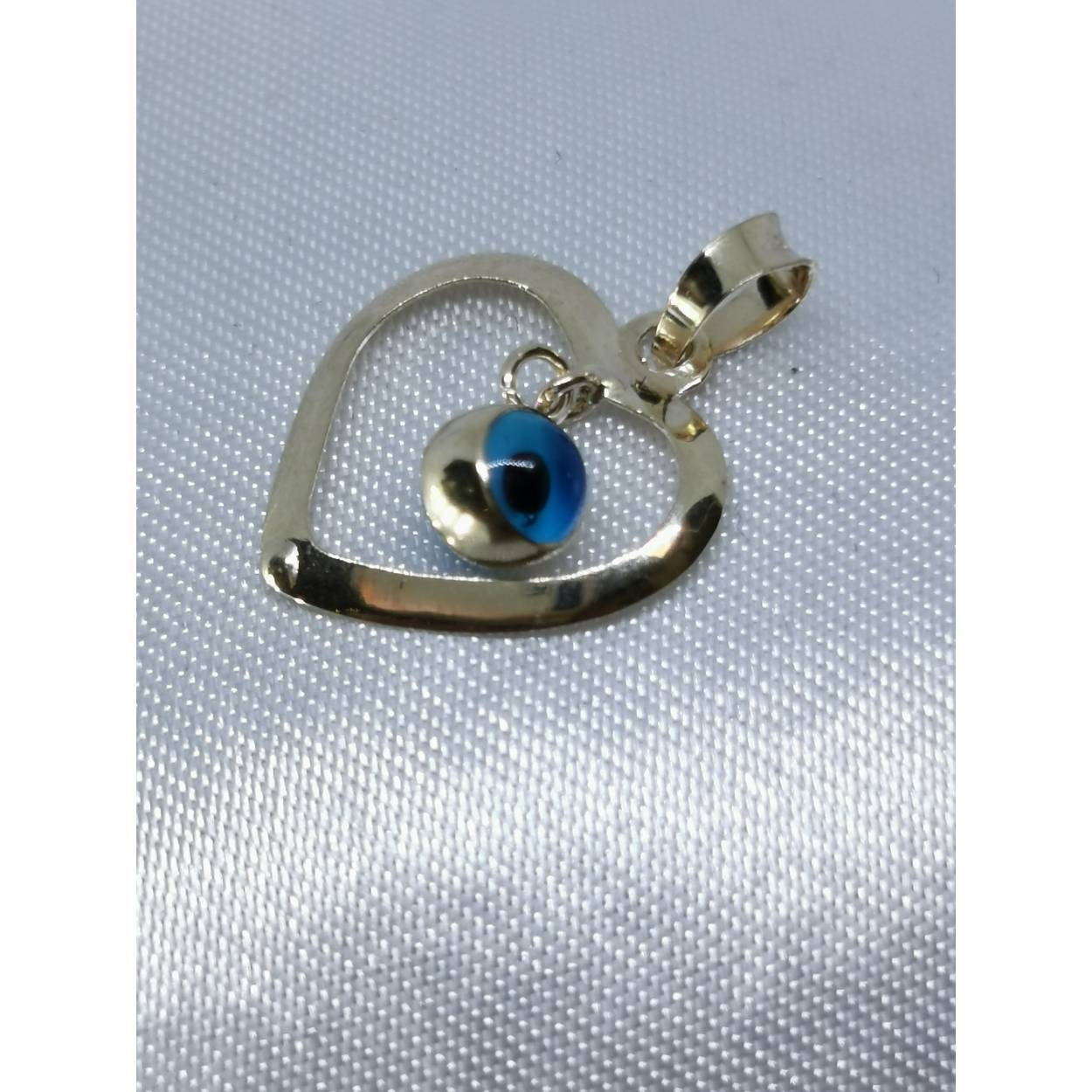 14 karaat geel gouden hanger/bedel, open gewerkt hart met Nazar oog in het midden.