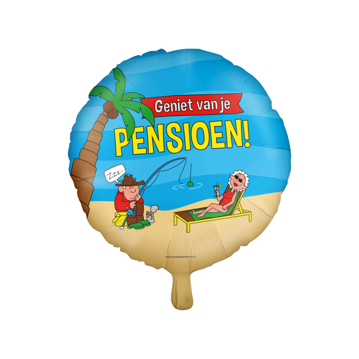 Deze party folie ballonnen Pensioen (cartoon) zijn een leuke toevoeging voor als er iemand met pensioen gaat en door de gebruikte kleuren valt deze folie ballon extra op. De folie ballon kan worden gevuld met helium of met lucht, hiervoor wordt standaard een rietje meegeleverd. De ballonnen hebben een diameter van ongeveer 45 centimeter, worden plat geleverd en kunnen worden besteld per 6. Erg leuk om te combineren met  andere Pensioen artikelen.