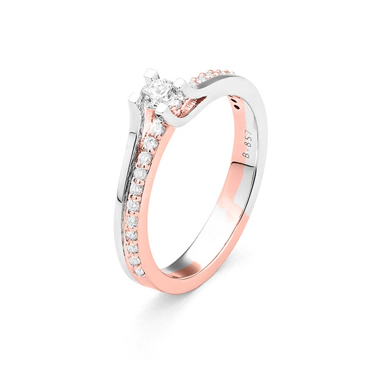 Wit/rose gouden ring 0,27ct hi/si briljant