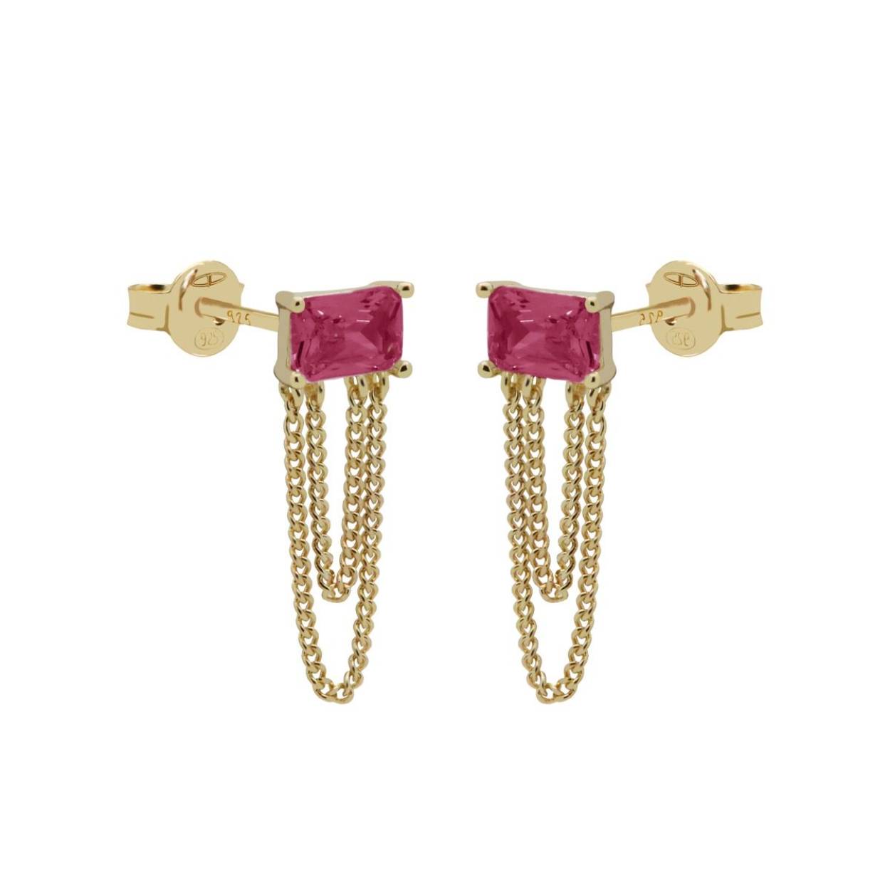 C89GP_RR Karma oorstekers | zilver verguld | zirkonia roze