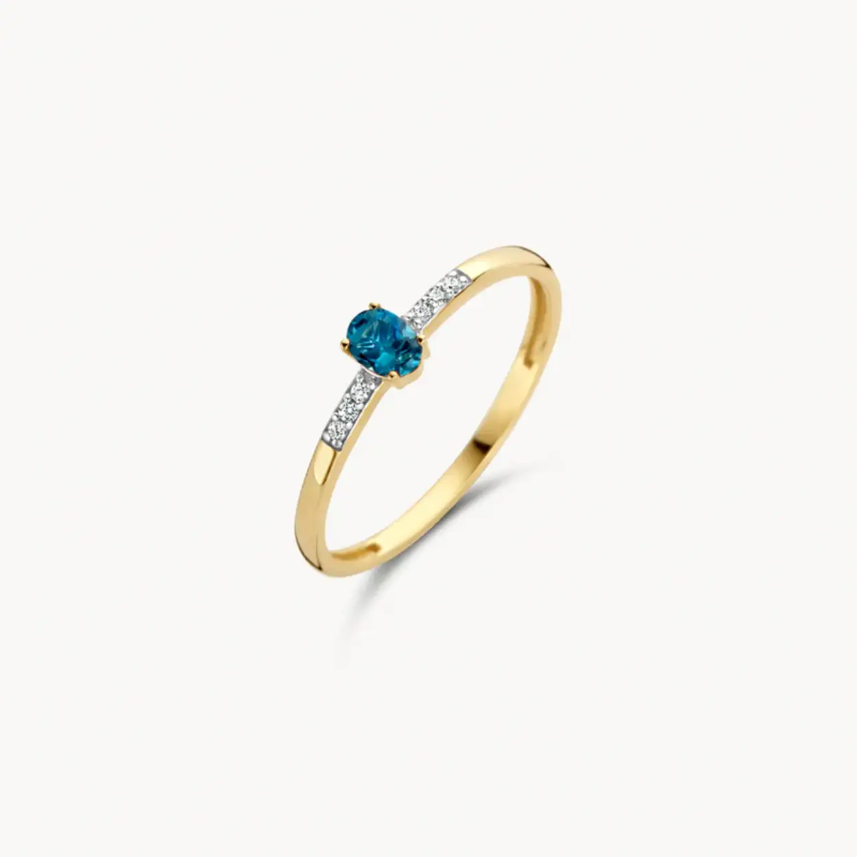 gouden Blush ring, london blue topaas+0.03ct br mt54