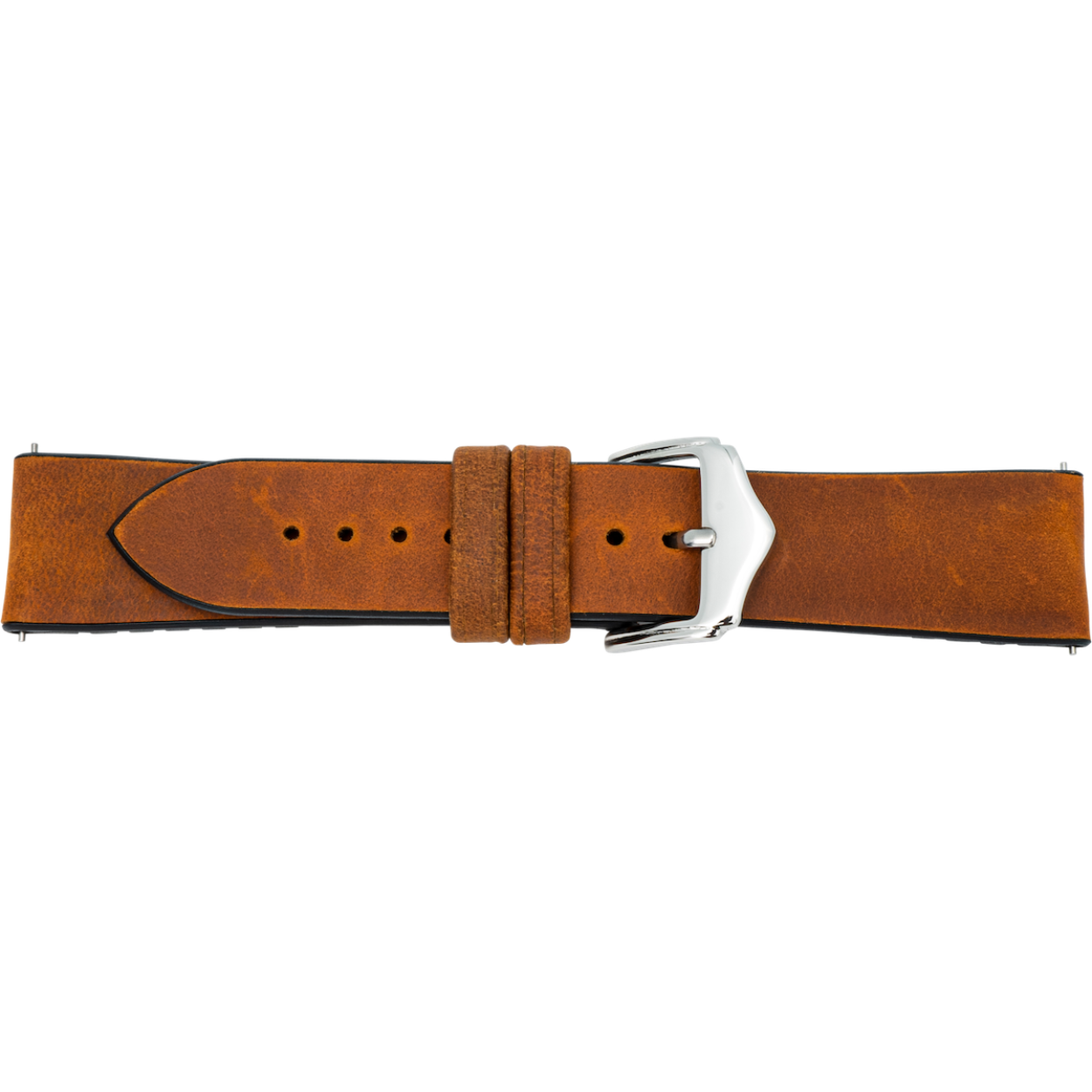 Horlogeband leder 22mm bruin met zwart silicone easy click