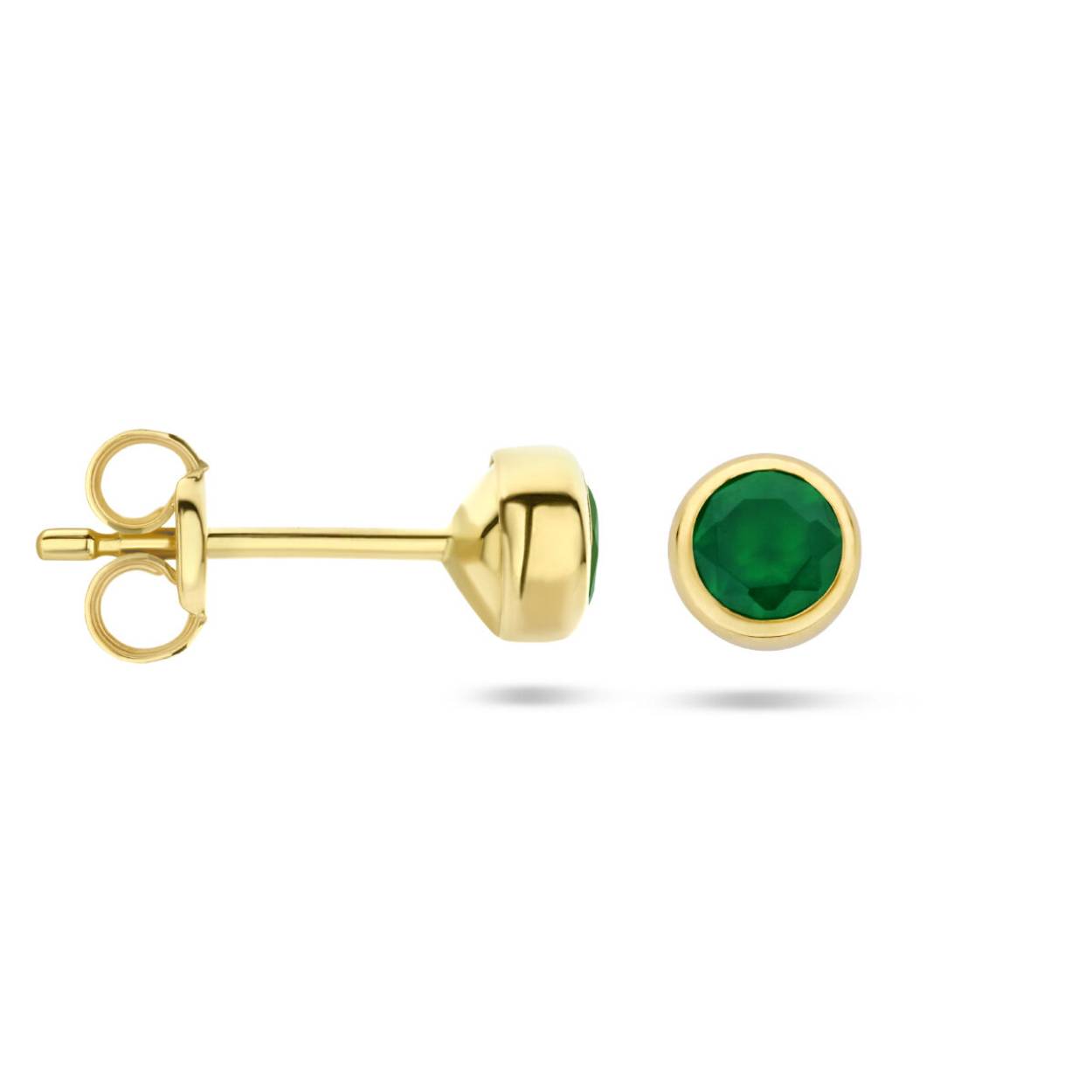 14k Geelgouden oorknoppen uitgevoerd met schitterend groen agaat