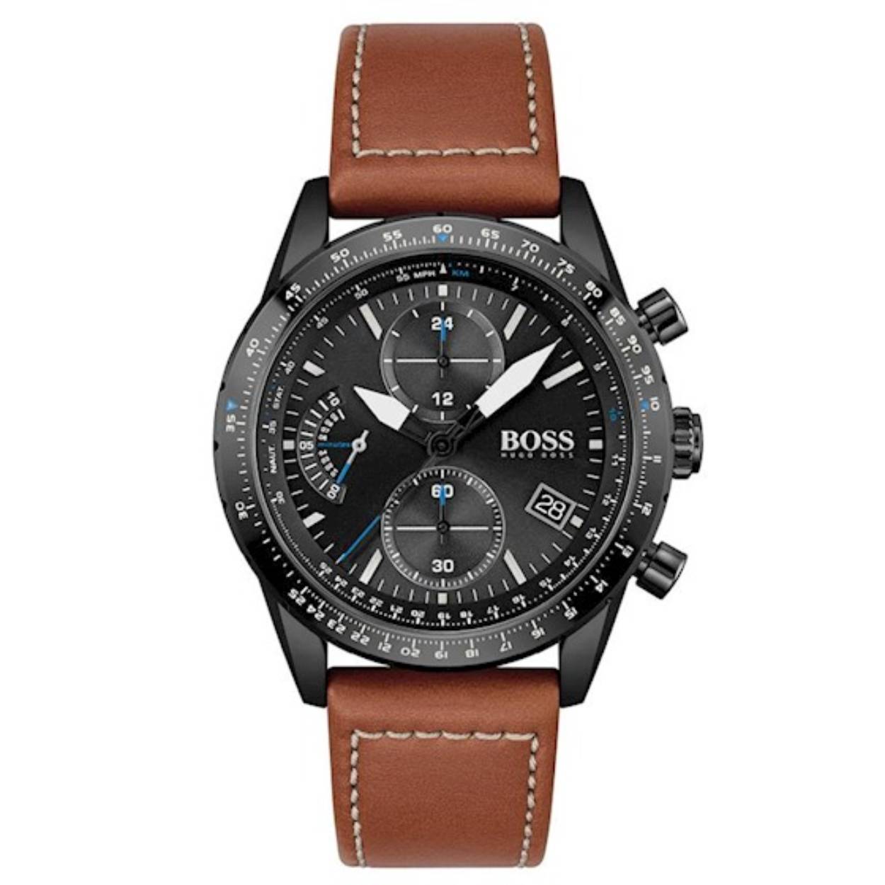 Dit mooie horloge van Hugo Boss de HB1513851 is een horloge met een Quartz uurwerk. Het horloge heeft een diameter van 44 mm, en is 12 mm dik. De weergave van de tijd is analoog. Verder is het horloge voorzien van een mineraal horlogeglas. Het horloge is 5 bar (douchen) waterdicht, en heeft een band van leder in de kleur Bruin. Wij leveren het horloge met 2 jaar garantie.