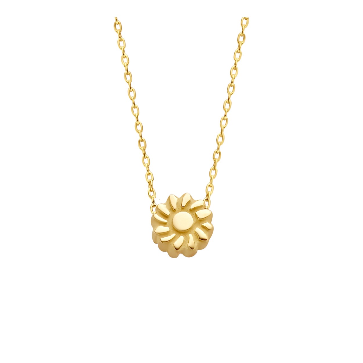 Met deze Just Franky Capital Necklace Sun draag je jouw geliefde altijd dicht bij je hart. Deze ketting is verkrijgbaar in 14k massief geel-, wit- of rosègoud.
Het collier is beschikbaar in 39-40-41 cm of 42-43-44 cm, het collier heeft een anker schakel en een dikte van 0.8 mm
