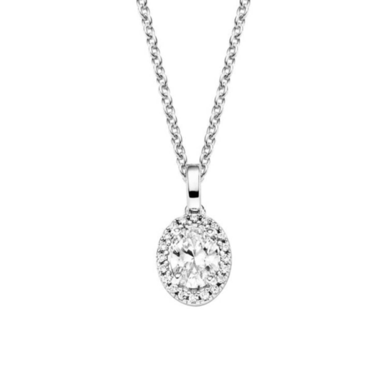 Zilveren collier van het merk Viventy met een subtiele ovalen hanger voorzien van zirkonia.