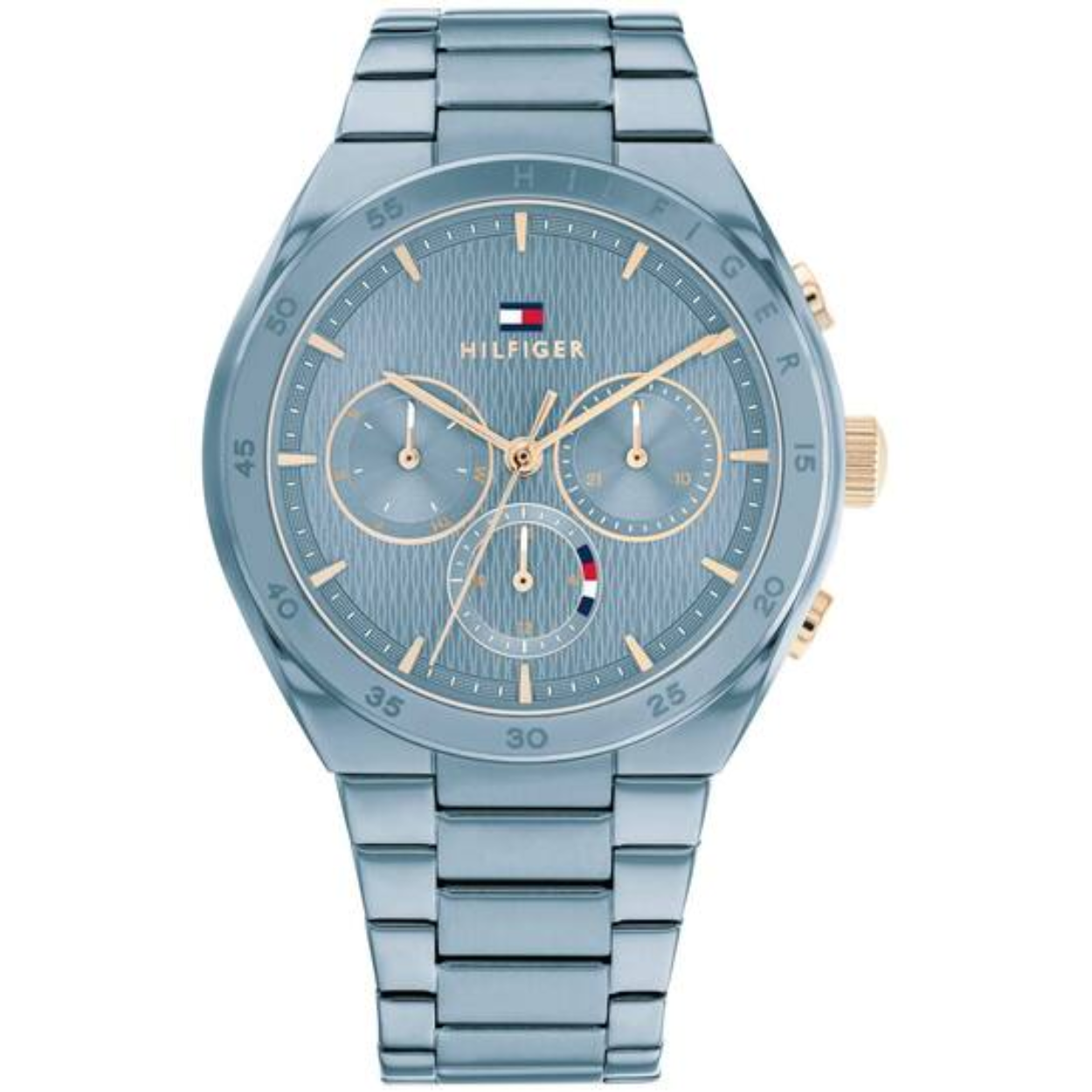 Tommy Hilfiger TH1782576 Horloge Dames Staal Blauw Schakelband 38mm
Dit specifieke horloge van Tommy Hilfiger met artikelnr: TH1782576 is een sportief dameshorloge die zeker in je collectie past. Het stalen dameshorloge heeft een ronde blauwe kast met een gladde bezel met daarop de merknaam en een blauwe wijzerplaat met dag, - datum,- en 24-uursaanduiding. De blauwe schakelband is op lengte verstelbaar en heeft een vouwsluiting. Het horloge heeft een mineraalglas, een doorsnee van 38mm en is 3 ATM.  

Het merk:
Sinds de lancering van het merk in 1985 is Tommy Hilfiger wereldwijd bekend geworden als pionier van de klassieke Amerikaanse coole stijl. Geïnspireerd door de iconische popcultuur en het Amerikaanse erfgoed. De dames en herencollectie van dit seizoen bestaan uit minimalistische silhouetten en rustieke lederen details. De herenhorlogecollectie biedt iconische uurwerken met roestvrijstalen, lederen en siliconen banden.

Specificaties:
- Mineraalglas
- Ronde kast 38mm
- Blauwe horlogekast
- Blauwe wijzerplaat
- Blauwe schakelband 
- 3 ATM