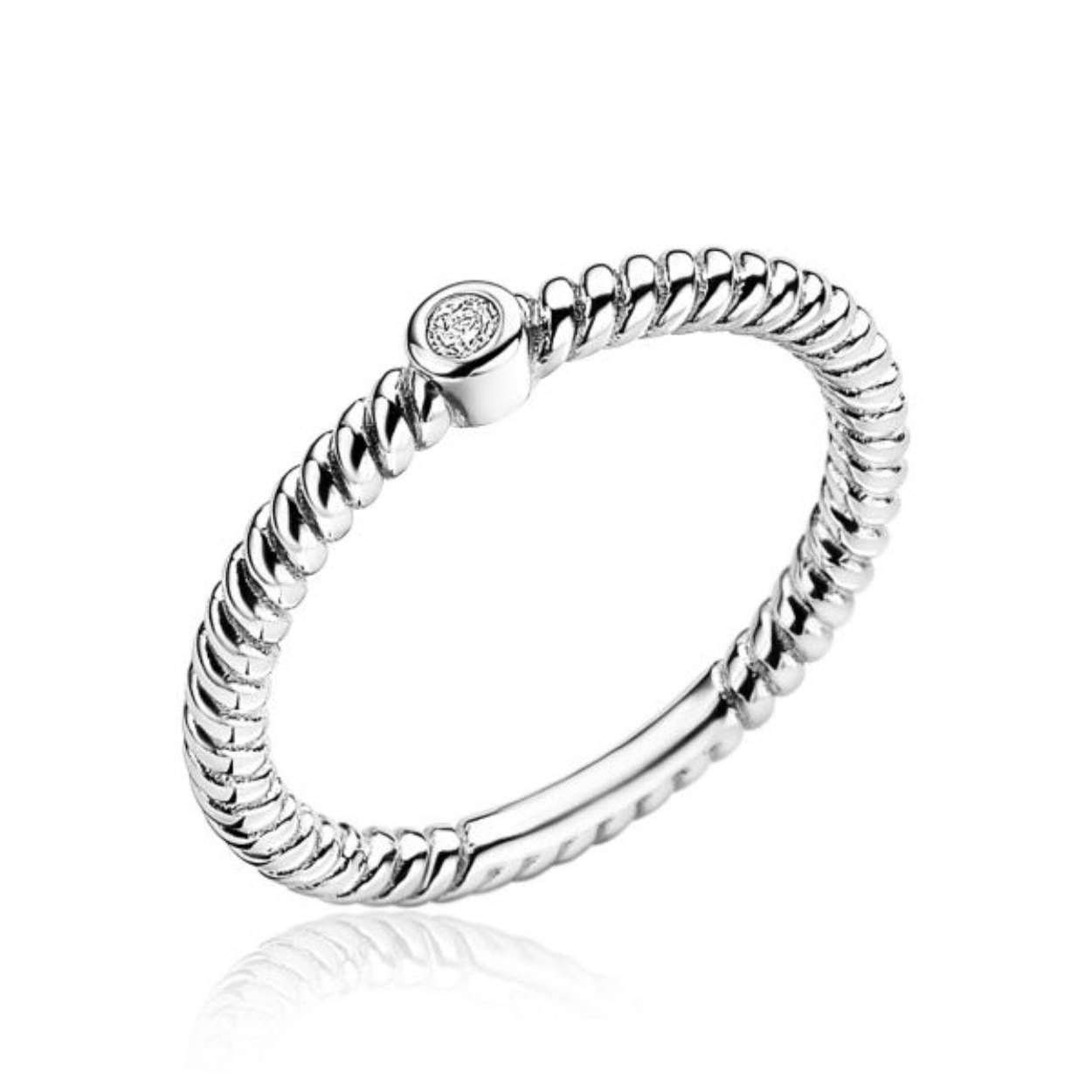 zilveren aanschuifring met een zirkonia steen, maat 54