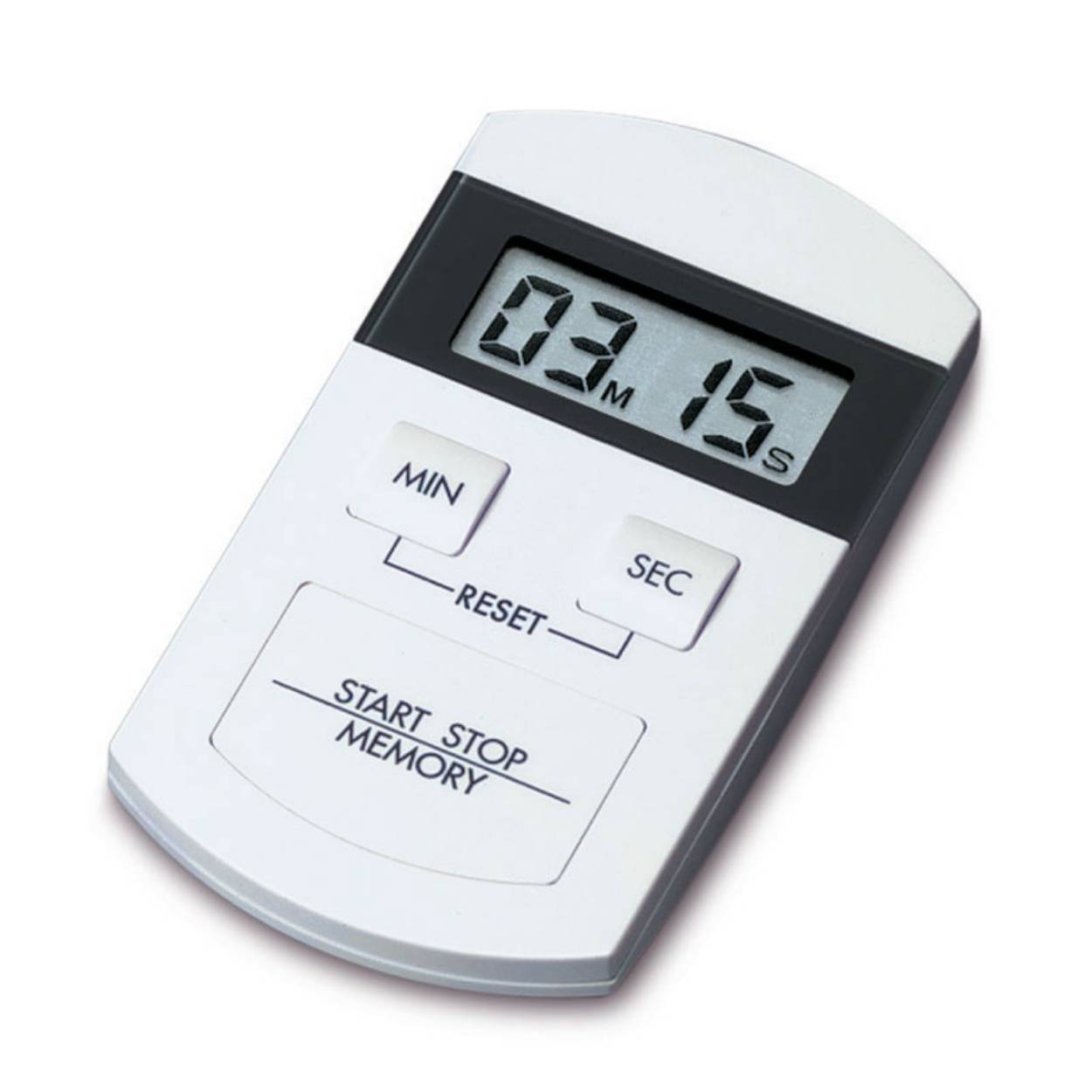 Ideaal voor sport, vrije tijd, huishouden en be­roep. Timer en stopwatch in één! Gemakkelijk te be­dienen, heel gemakkelijk te lezen. Max. looptijd 99 min., 59 sec., geheugenfunctie. Met magneet en batterij.