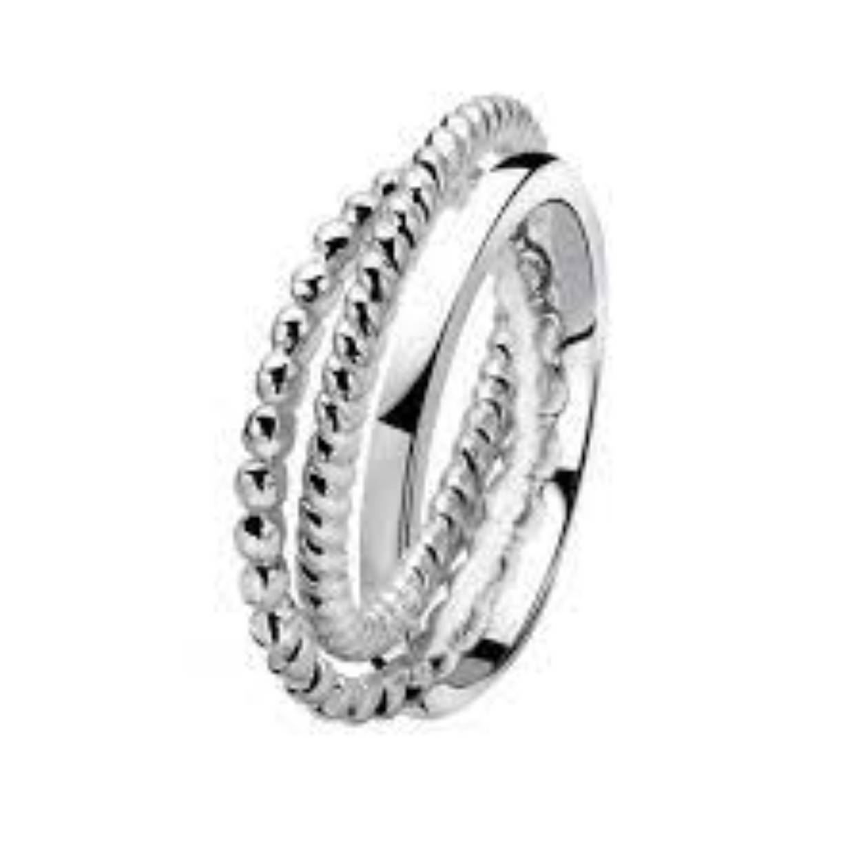 ZINZI zilveren 3 in 1 ring. De drie ringen geven de gehele ring een fashion look. Deze ring heeft een dubbele functie want kan ook mooi staan als hanger aan een van de schitterende Zinzi colliers. (exclusief collier)