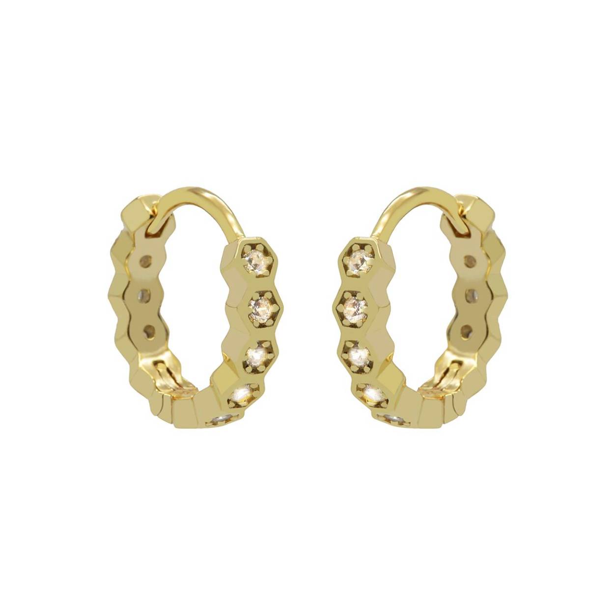 Hinged Hoops Zirconia Angular Goldplated 14MM