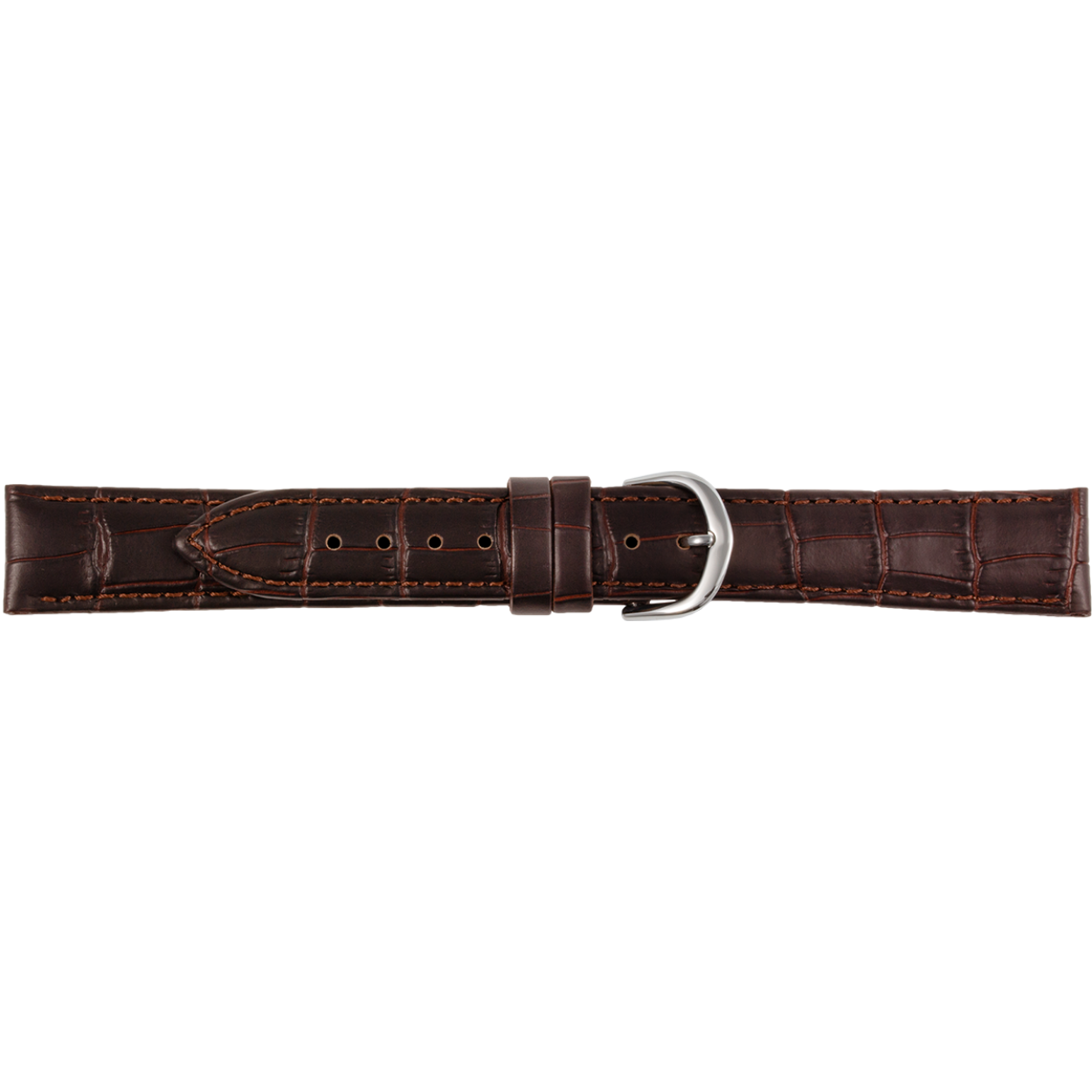 Leren horlogeband  krokoprint bruin XL