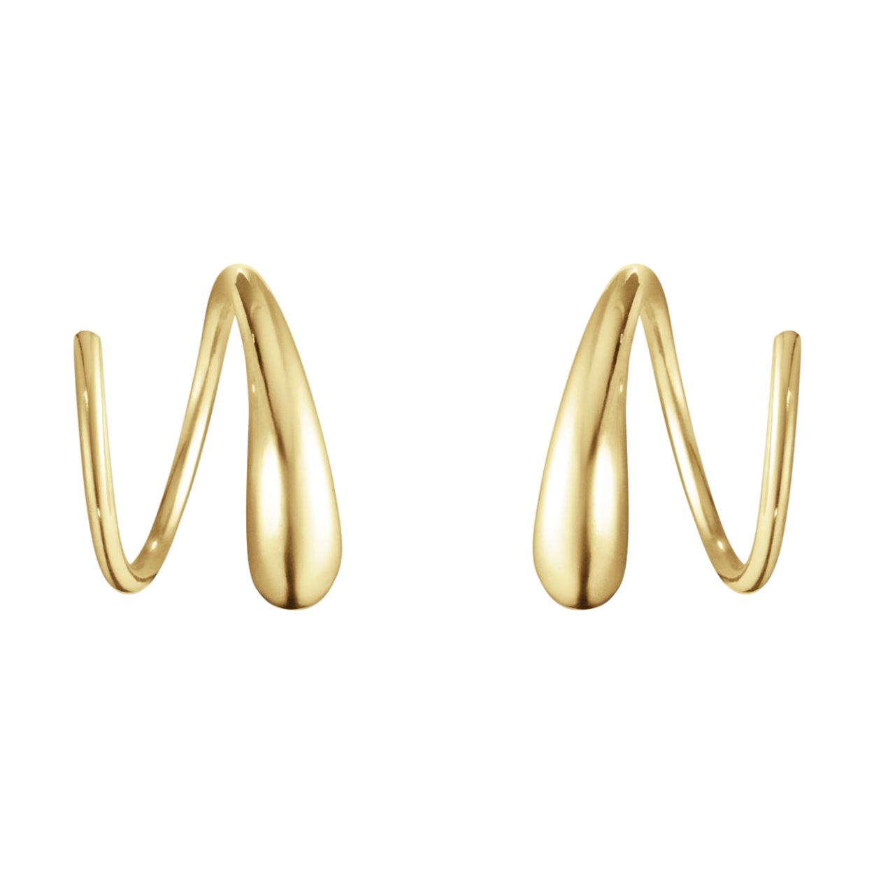 A single strand of 18 karat yellow gold forms each of these delicate and contemporary earrings, with an organic shape that literally swirls through a pierced ear to hug the lobe. Appearing almost like two small hoops, the earrings would appeal to any woman who uses jewellery to reflect her own personal sense of style.