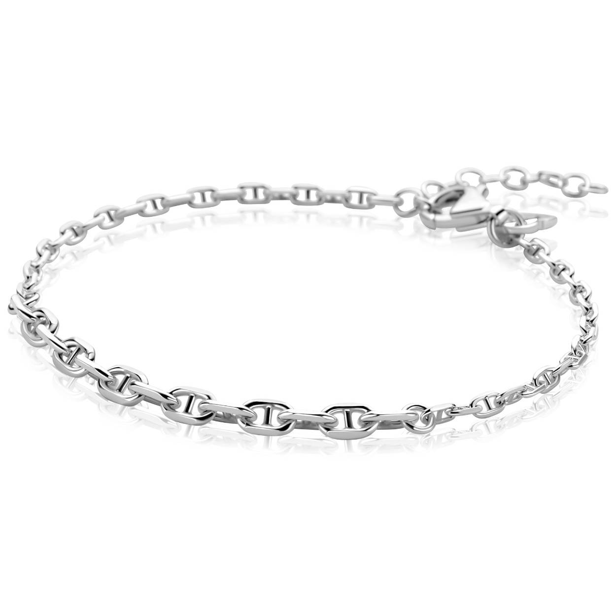 ZINZI zilveren schakel armband met aflopende marine-schakels (3,8mm breed). Voorzien van een verlengkettinkje, verstelbaar van 17 tot 20 cm voor de perfecte pasvorm. De armband is vervaardigd van eerste gehalte zilver (925) en voorzien van een extra rodiumlaag voor langdurige glans.
