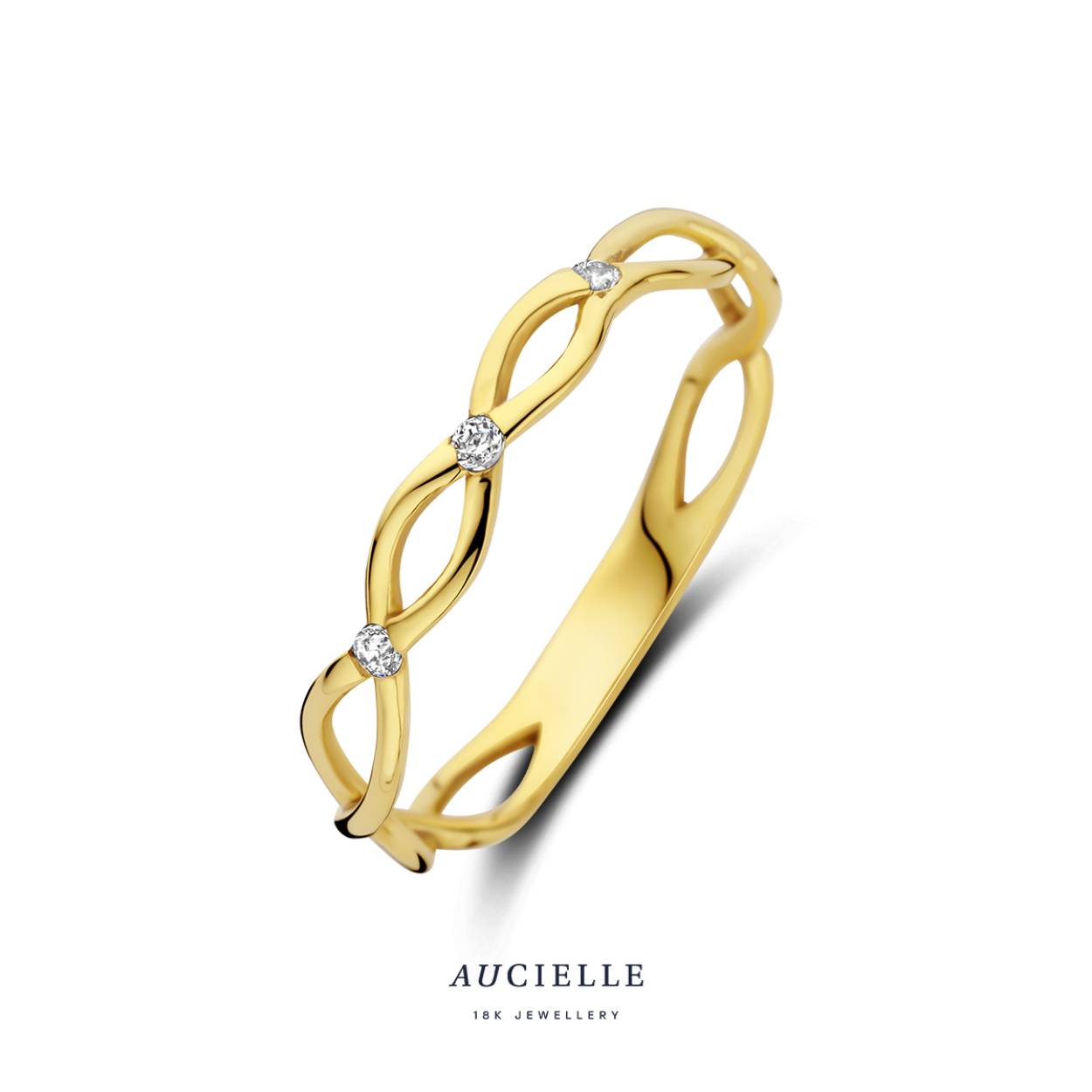 18 kt gouden ring met zirkonia's van het merk AuCielle
Maat: 54 (ook in andere maten verkrijgbaar)