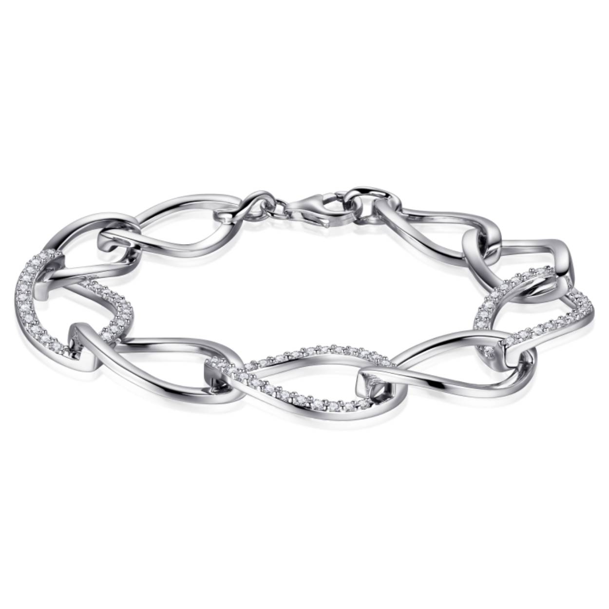 Mooie Zilveren ellips schakel armband met zirkonia's is beschikbaar in de maten: 18cm, 19cm, 20cm.

Als u dit product wilt bestellen, kan u bij het afrekenen in het kopje opmerkingen de gewenste maat doorgeven. Bijvoorbeeld: maat 19cm.

Mooi te combineren met bijpassend collier N907.