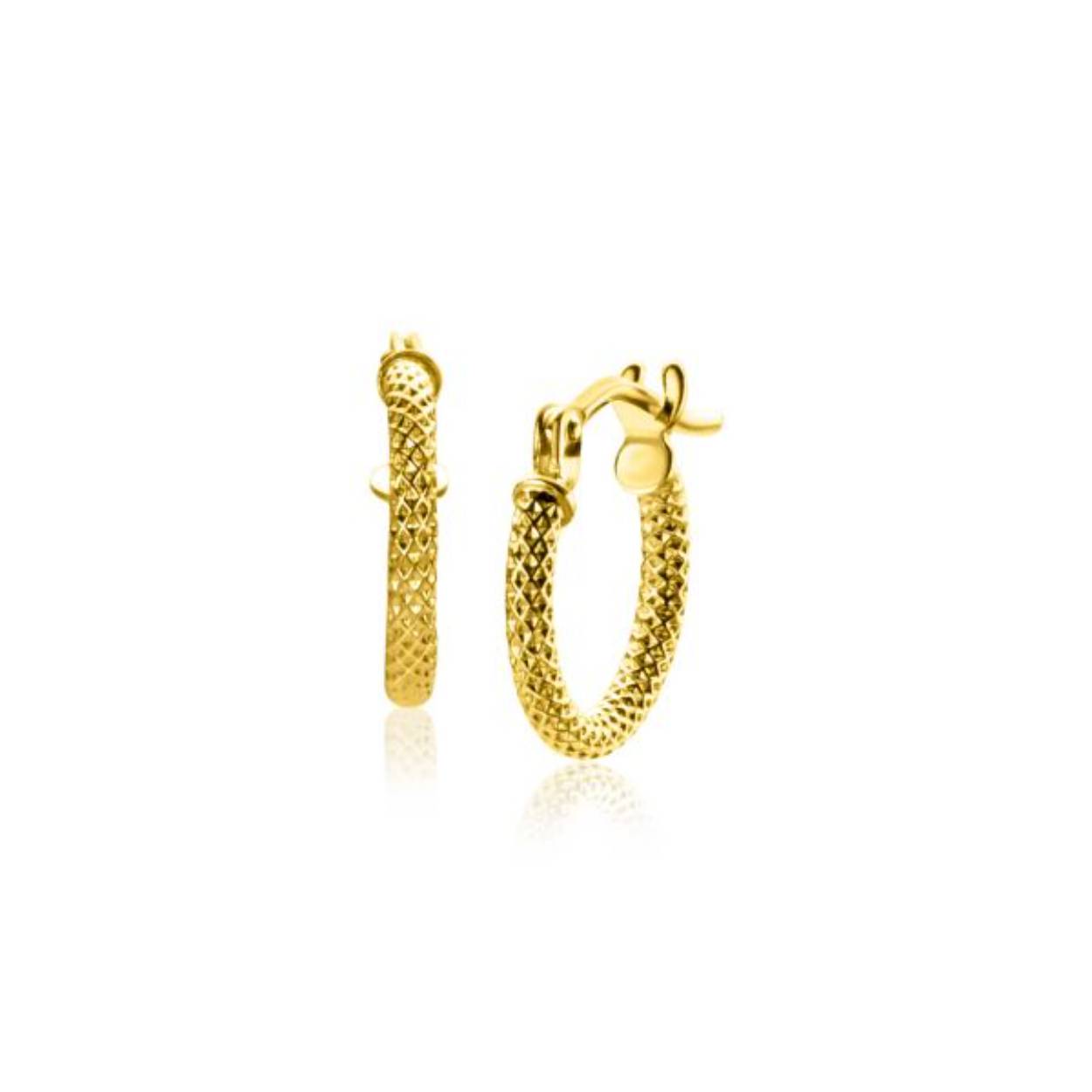 11,5x1,6mm ZINZI Gold 14krt gouden oorringen trendy bewerkte buis ZGO330
