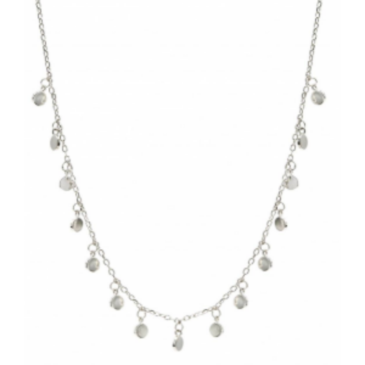 Zilveren Collier met hangers in choker-stijl met mini-cirkelmotieven eromheen.