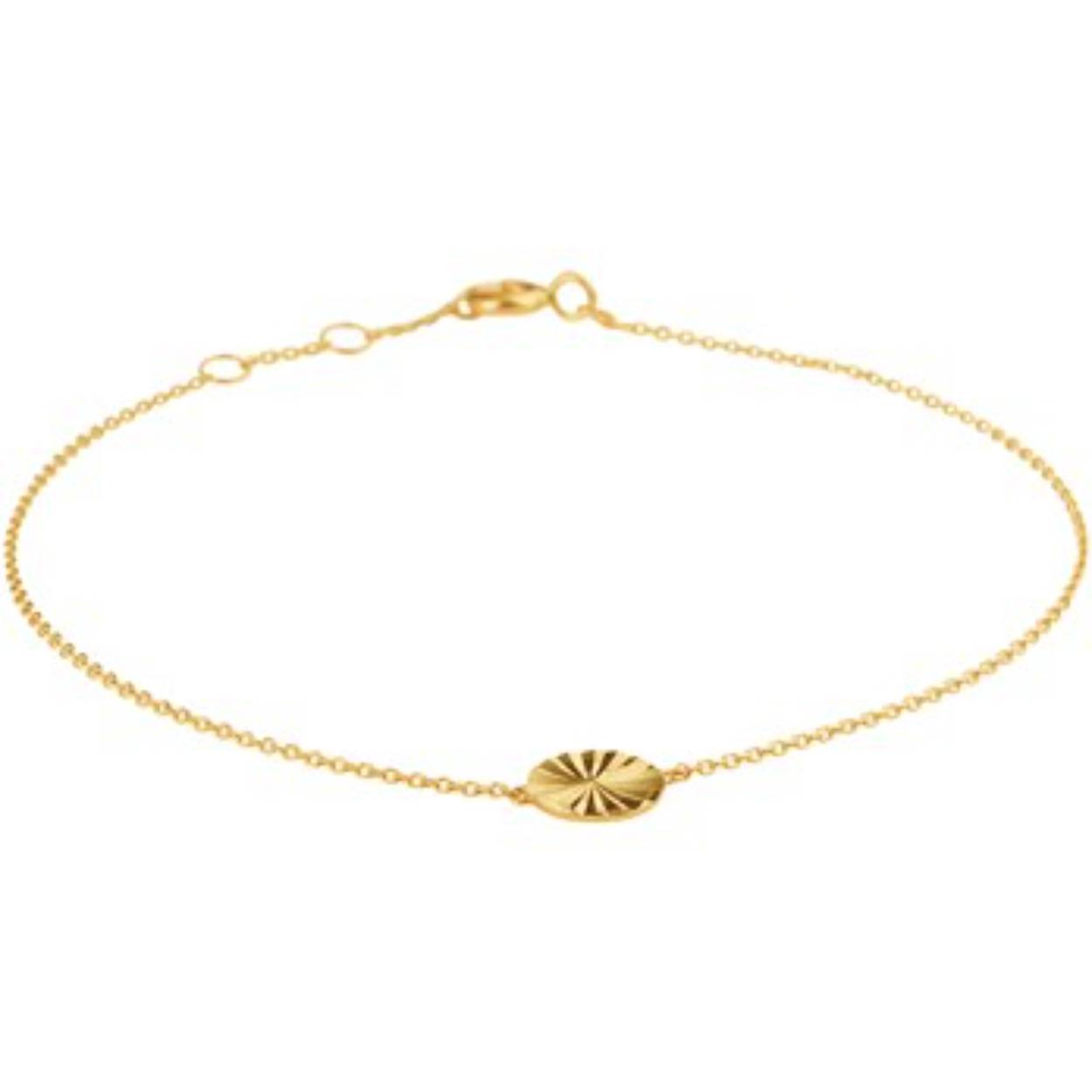 14k Geelgouden armband uitgevoerd met een gediamanteerd afgewerkt rondje. De armband heeft draaglengtes van 16.5, 17.5 en 18cm. Het rondje heeft een diameter van 7mm.
