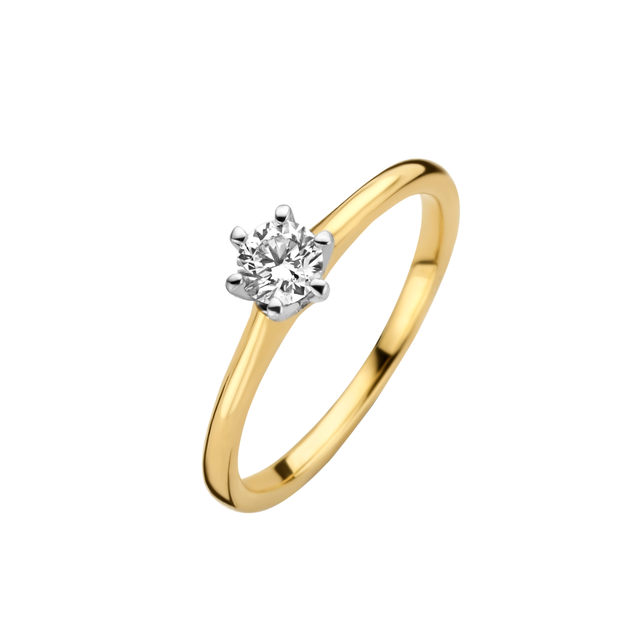 Elegante midden hoog gezette ring met schitterende briljant geslepen diamant, helemaal van nu. Groeibriljant