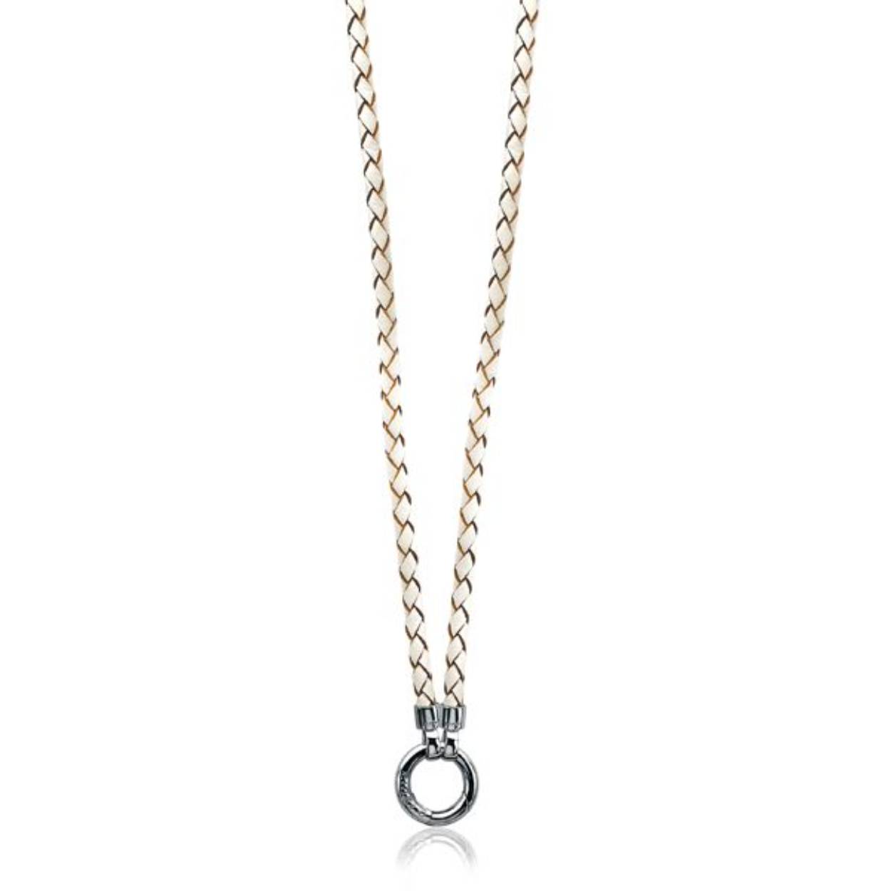 ZINZI gevlochten lederen collier in de kleur wit met zilveren uiteinden en sluiting.  Deze sluiting leent zich perfect om een hanger aan te clippen.