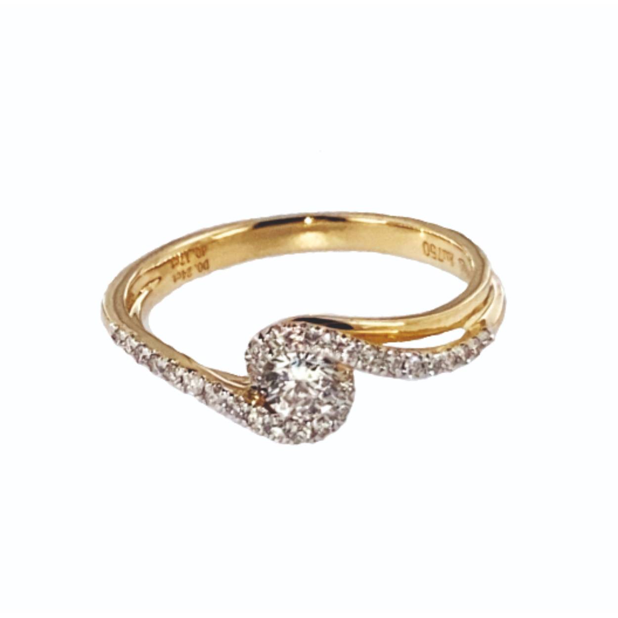Bicolor 18 kt ring +0.25ct brilj en centrale steen 0.17ct