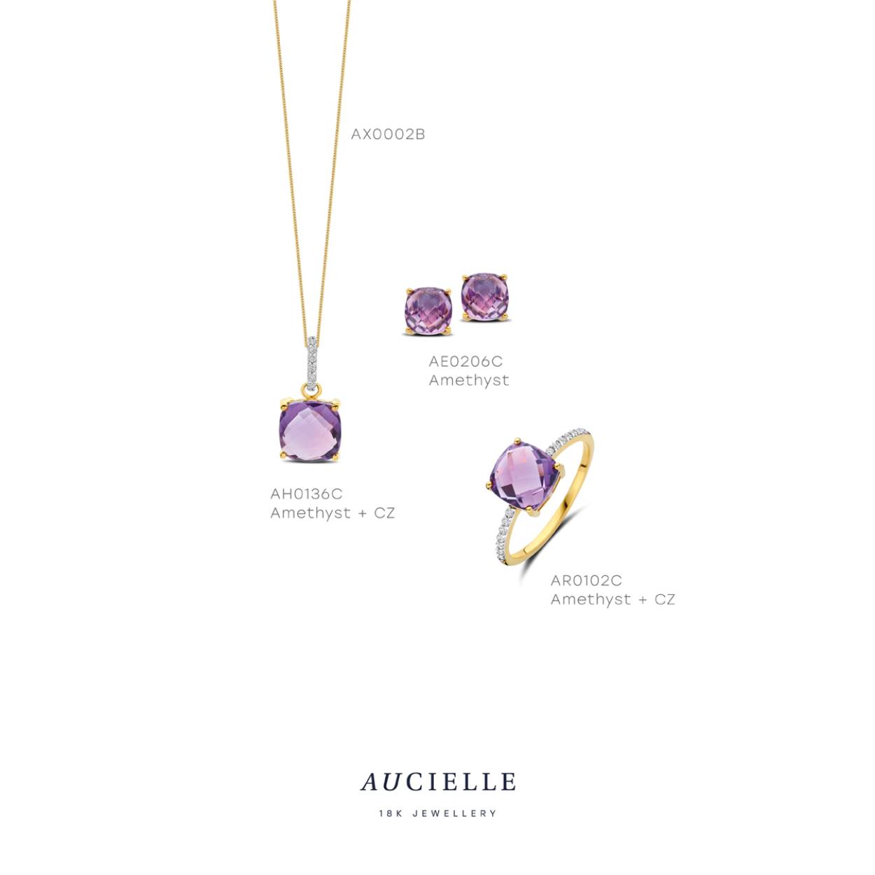 Aucielle hanger goud 18k, amethist, zirkonia steentjes