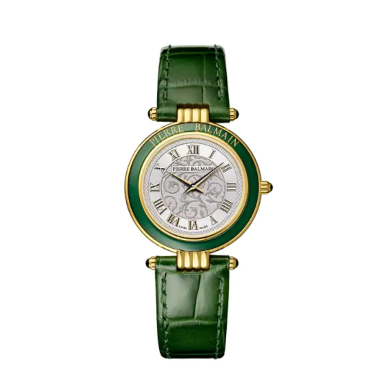 B81339212 Groen retro pvd dames met lederen band