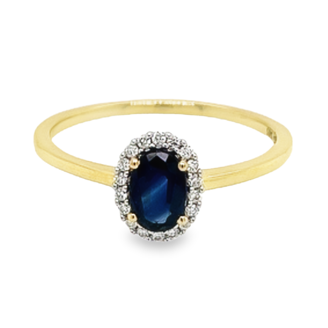 Geelgouden ring met 0,50 karaat Saffier en 0,07 karaat Diamant.