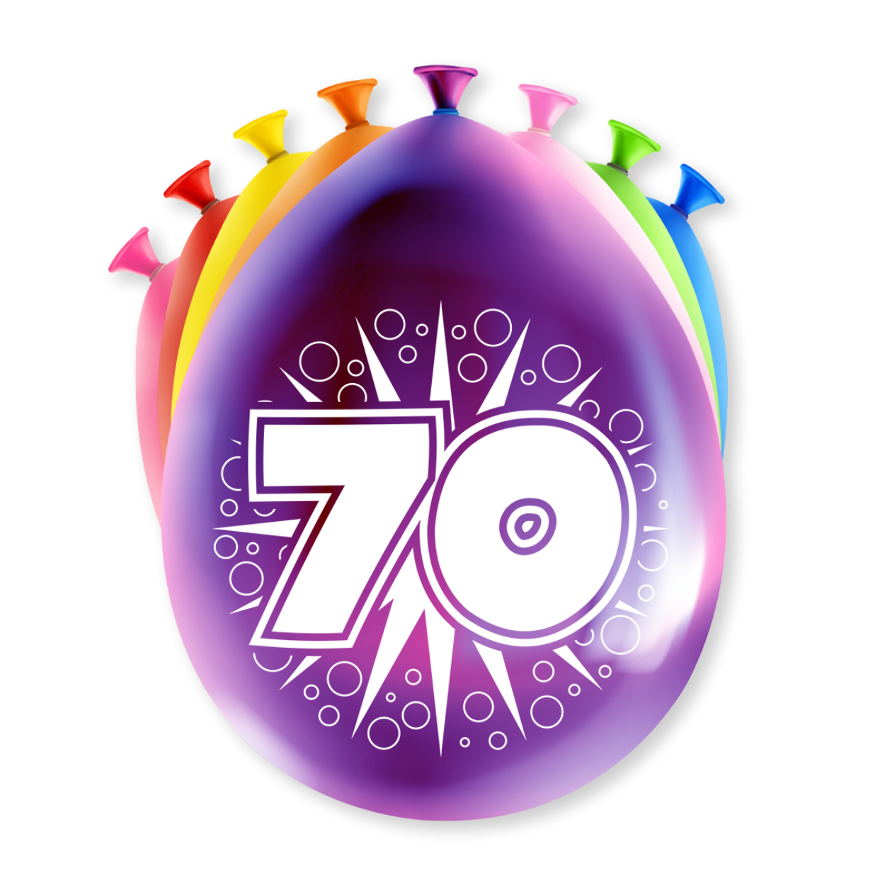 Een feestje kan niet zonder ballonnen en als u party ballonnen met 70 years koopt dan krijgt u deze in maar liefst 8 verschillende kleuren! De ballonnen zijn gemaakt van latex en zijn ongeveer 30 bij 30 centimeter groot.