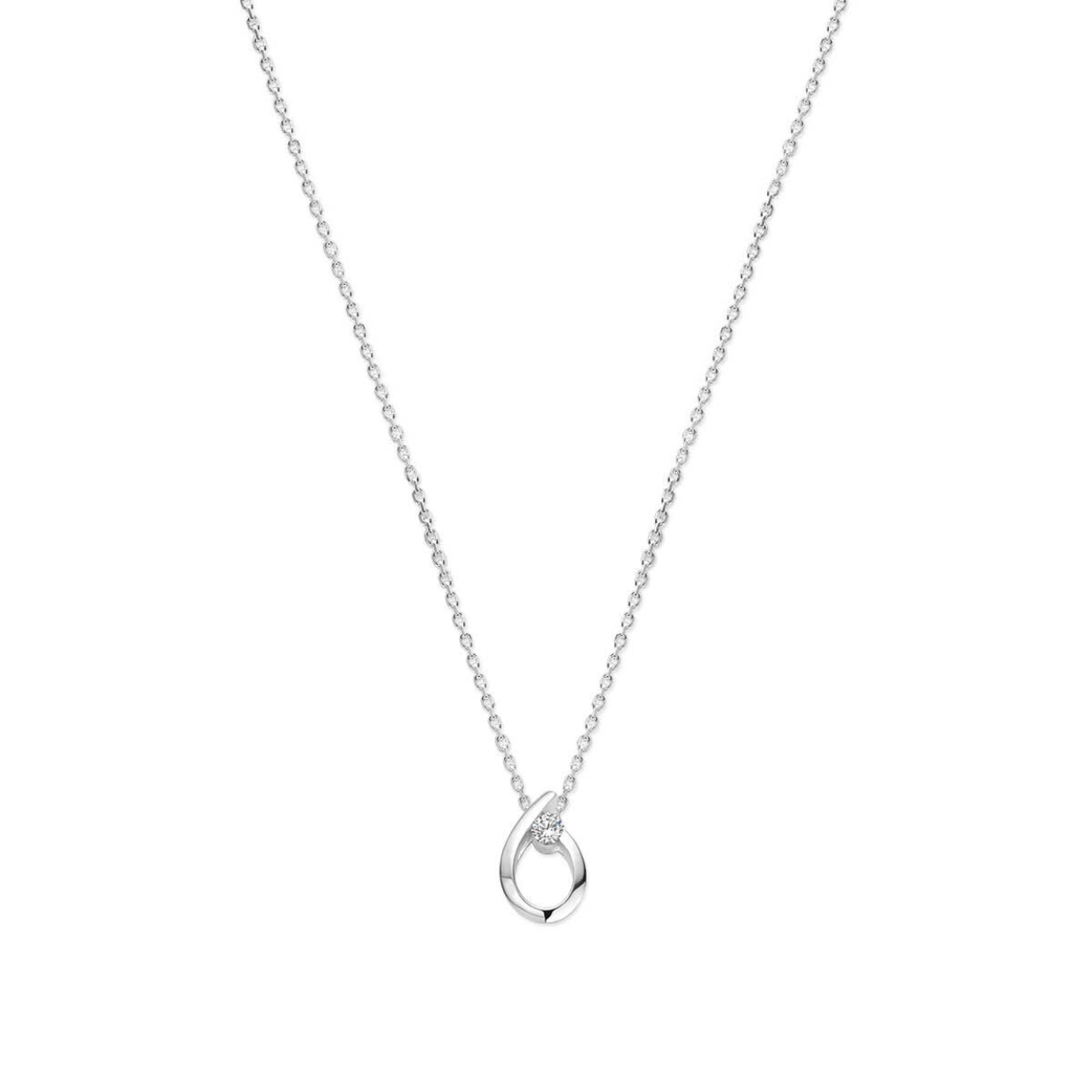 Zilver Collier druppel zirkonia 41+4cm