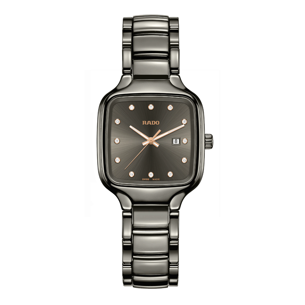 Dit dameshorloge hoort bij de bijzondere True Square serie. Deze lijn staat in het teken van exclusieve horloges met een vierkante horlogekast. Zo heeft ook dit horloge zijn naam te danken aan de keramieke, vierkante horlogekast (29mm). Het model heeft een Zwitsers quartz uurwerk.

Deze Rado editie is uitgevoerd met een prachtige donkergrijze wijzerplaat. Op de wijzerplaat zijn fonkelende diamanten geplaatst, met een totaal gewicht van 0,096crt. De horlogeband en -kast zijn gemaakt van titanium en keramiek, door dit speciale materiaal blijft het model in gebruik krasvrij. Verder is de True Square Diamonds R27079702 toegerust met een krasarm saffierglas en een waterdichtheid van maar liefst 50 meter. Dankzij zijn vormgeving, gebruikte materialen en kleuren is dit RADO horloge een opvallend en uniek designhorloge.