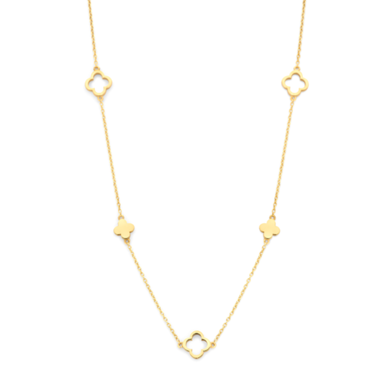 14kt. Geelgouden MiniOro collier 1mm, 5 leaves, 41-43-45cm