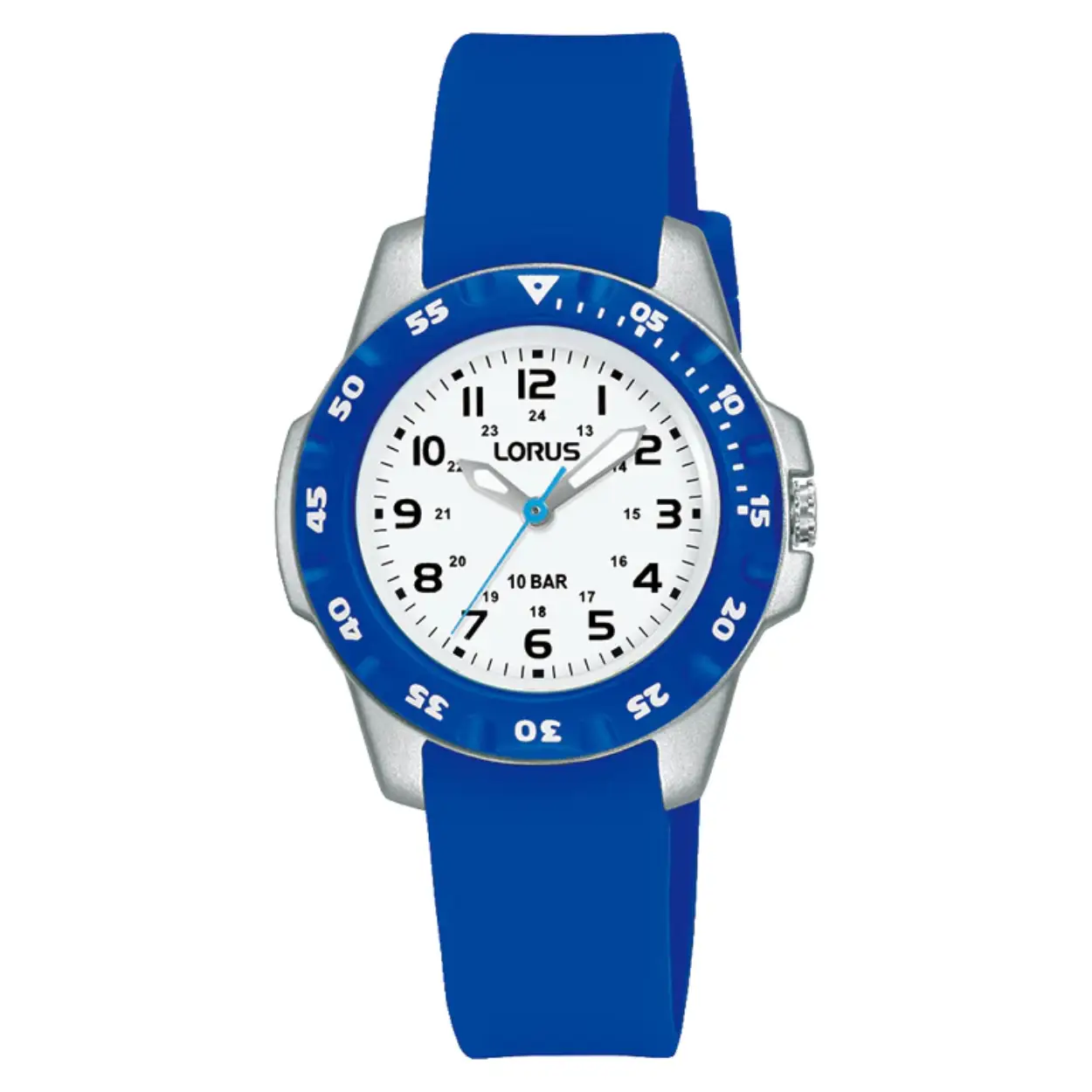 De LORUS KINDERHORLOGE is een analoog horloge met een zilverkleurige kast van plastic en silicone en een blauwe wijzerplaat en band. Het horloge is anti-allergisch en ideaal voor dagelijks gebruik. Het is een polshorloge zonder datumfunctie en heeft een stijlvolle bezel. Draag het comfortabel en stijlvol om je pols.