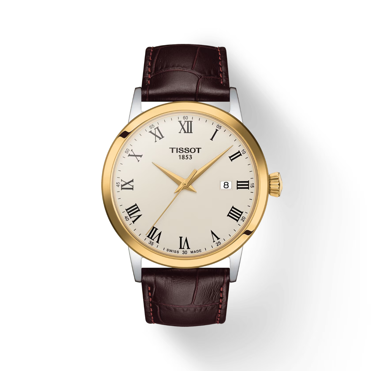 De populaire Tissot Classic Dream-collectie is herzien en heeft een nieuwe uitstraling gekregen. Er is echter niets veranderd in het oorspronkelijke doel om te streven naar het ontwerpen van het ideale klassieke, elegante horloge voor elke dag. De tijdloze stijl maakt dat deze collectie al jarenlang één van onze meest succesvolle is. De Classic Dream heeft een Swiss Made Quartz-uurwerk. De wijzerplaat met datumaanduiding en Romeinse cijfers geven het horloge een klassieke uitstraling. Dit herenmodel heeft een bi-colour kast van edelstaal met deels goudkleurige PVD-coating gecombineerd met een ivoorkleurige wijzerplaat. De donkerbruine leren band sluit middels een gesp.