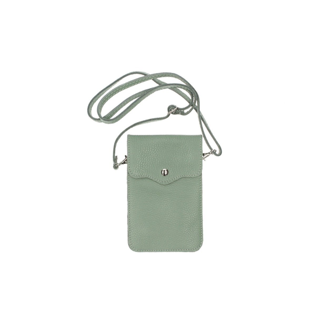 Telefoontasje met twee vakken. Het tasje wordt gesloten met een lichte magneet sluiting.
Schouderriem is afneembaar waardoor u ook een lange modische schouder riem eraan kunt zetten.

Afmetingen:
Hoogte 20cm x breed 12cm x 1 cm diep